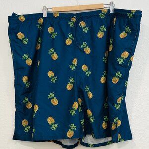 Old Navy Mens XXXXL Swim Trunks Blue Pineapple Print Tie Waist Pockets 7" Inseam